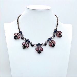J. Crew Purple+Navy+Black Floral Rhinestone Collar GoldTone Statement Necklace